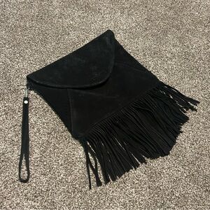 Black Suede Fringe Clutch Bag